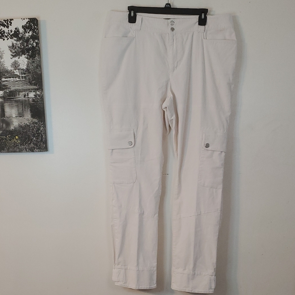 Lauren Ralph Lauren Active Micro Cordoroy Cargo Pants Size 16 Ivory White Snaps